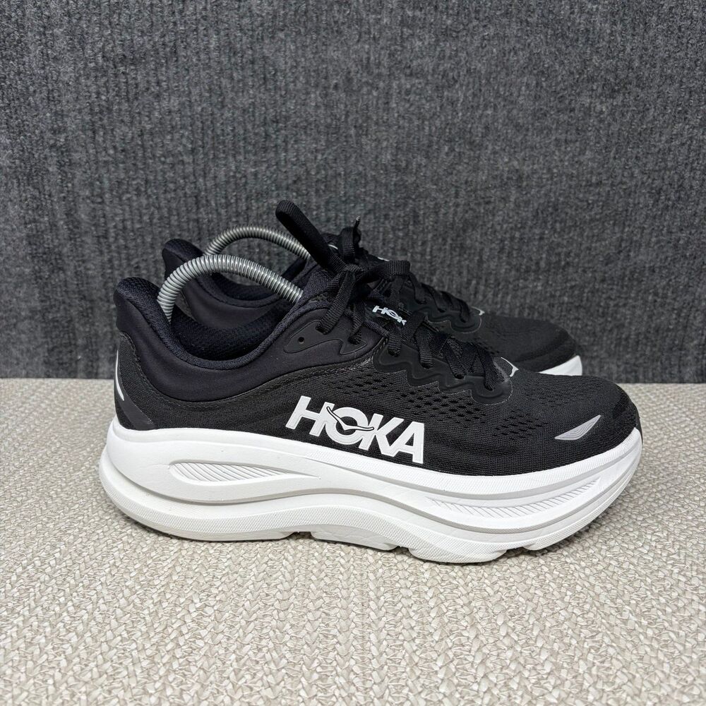 Hoka One One Bondi 9 Black White Athletic Running Shoes Women’s Size 9 B